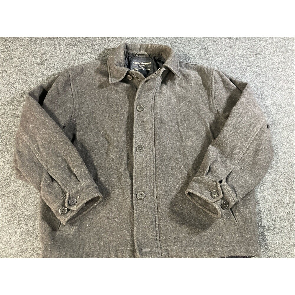 VTG Abercrombie & Fitch Men M Gray Wool Blend Chore Jacket Quilted Lined Coat